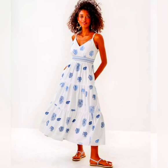 Lilly Pulitzer Dresses & Skirts - NWT Lilly Pulitzer Zanna Embroidered Cotton Midi Dress Resort White Castaway
